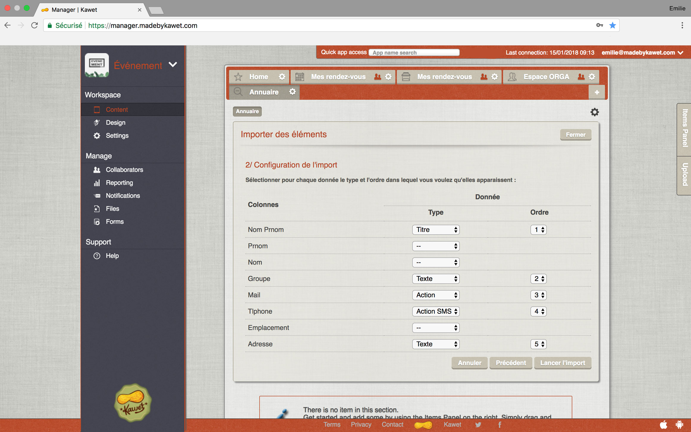 Configuration import .csv