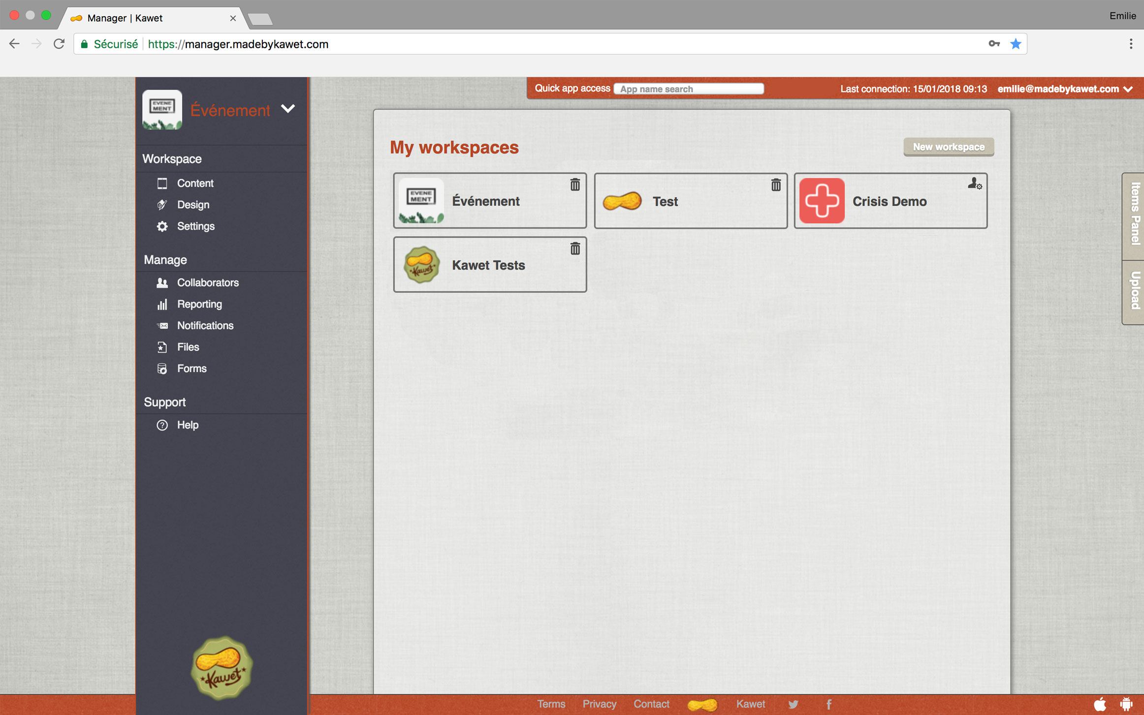 Espaces de travail dans Manager