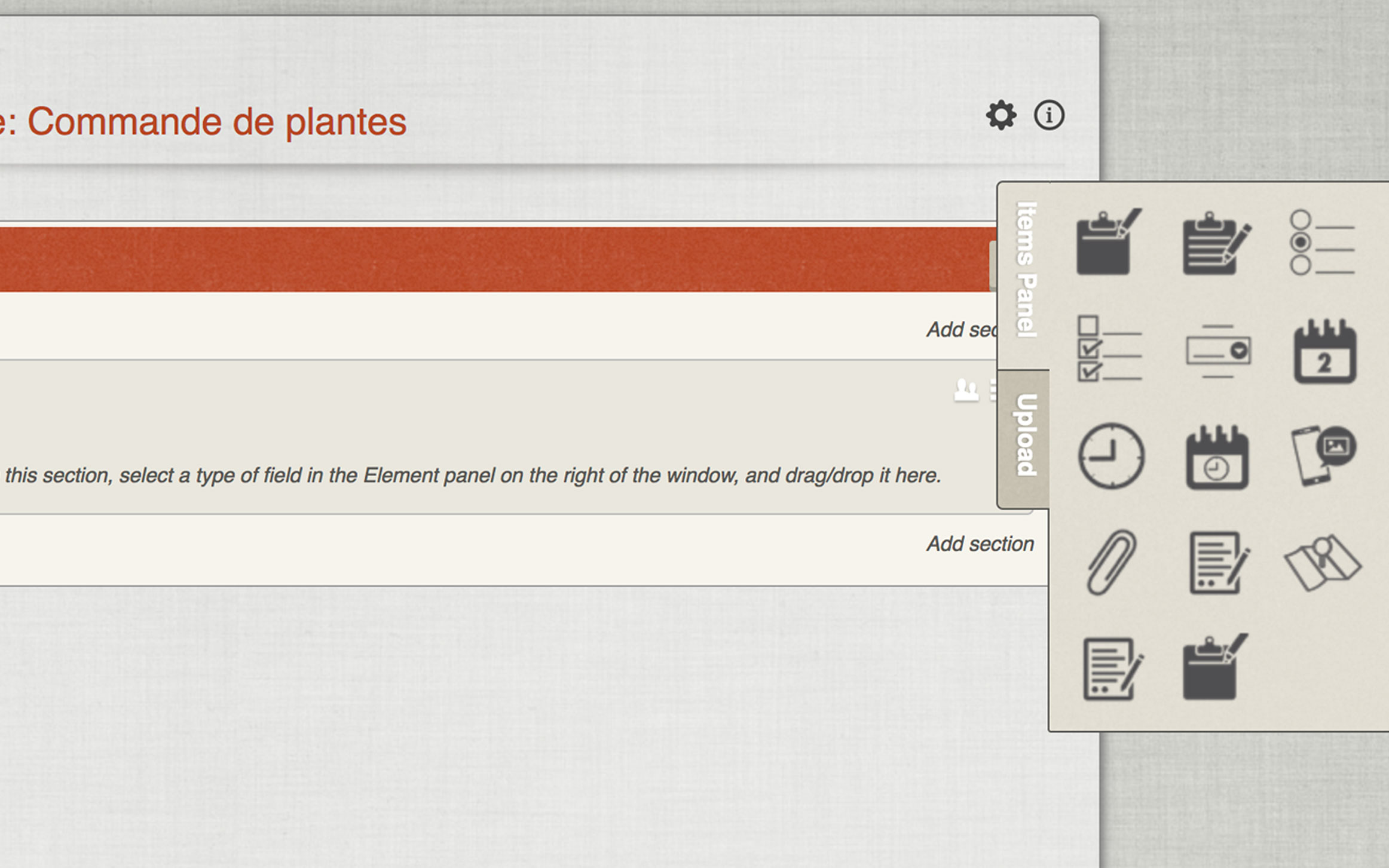 Éléments pour la création du formulaire